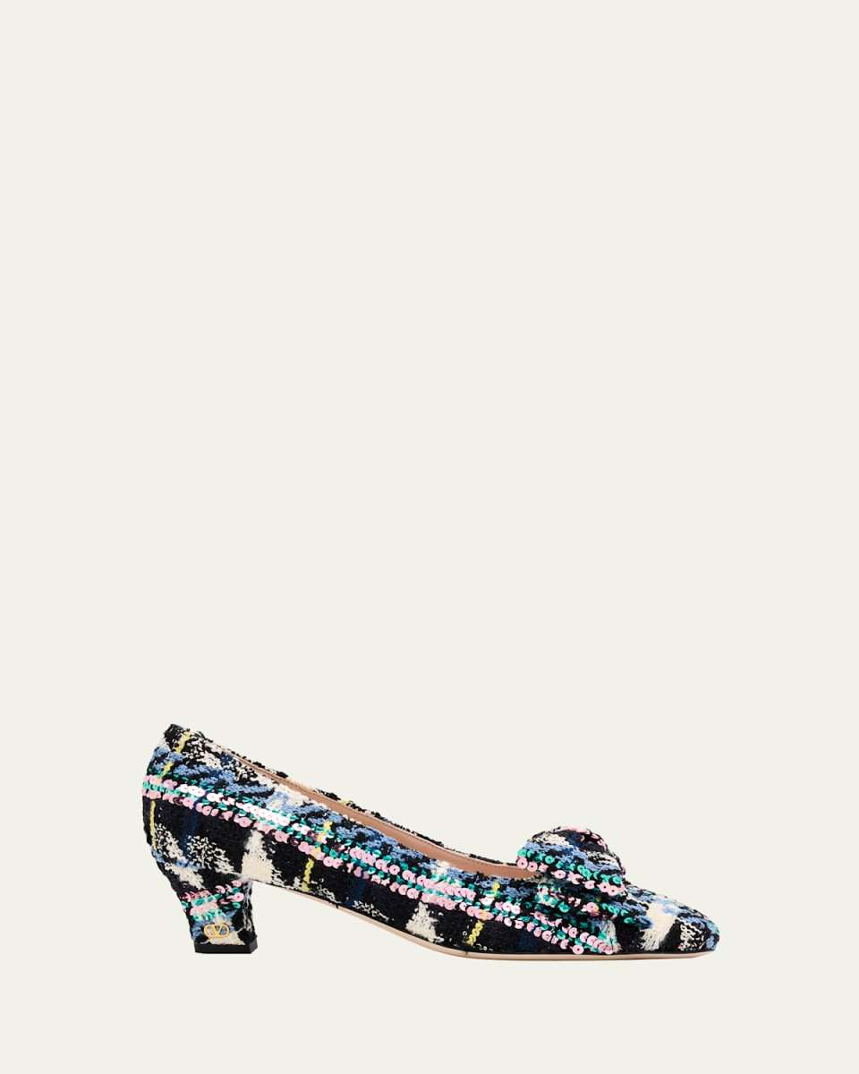 45mm Bowow Shiny Plaid Tweed Pumps